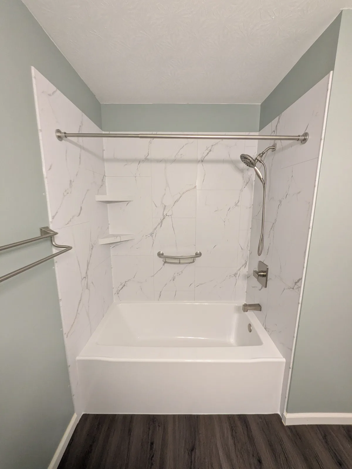 Finished tub and shower from a wider angle