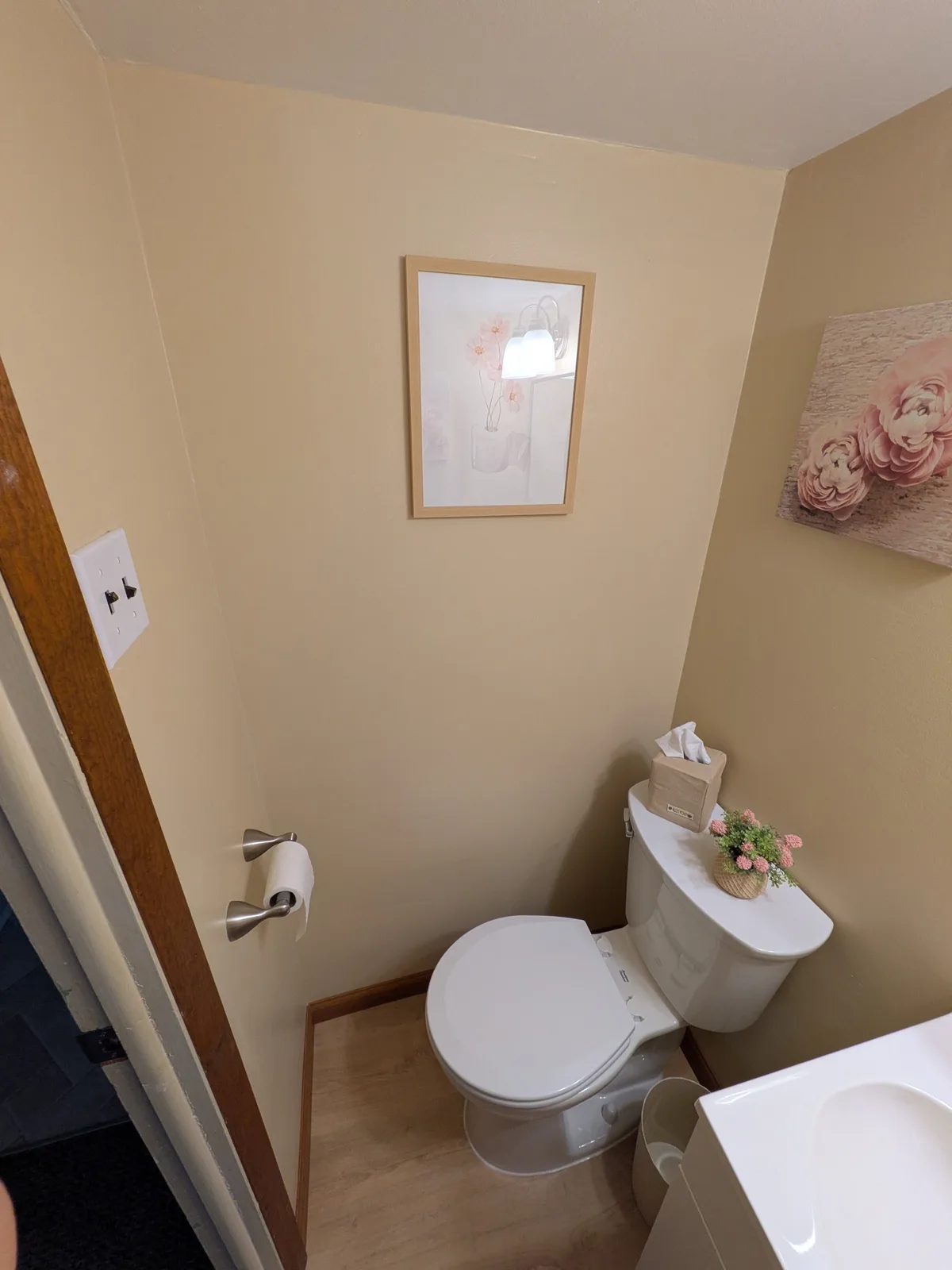 Powder room vanity and basin after the refresh